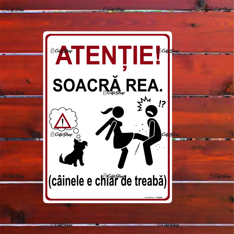 Atentie soacra rea, indicator amuzant 200x265 mm